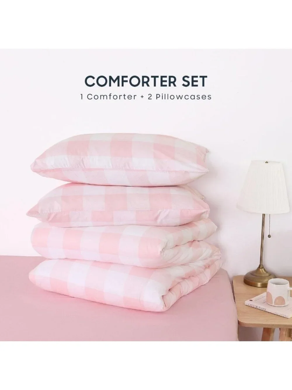 Gingham Comforter Set - Cute Plaid Buffalo Check Bedding, Soft Lightweight 3